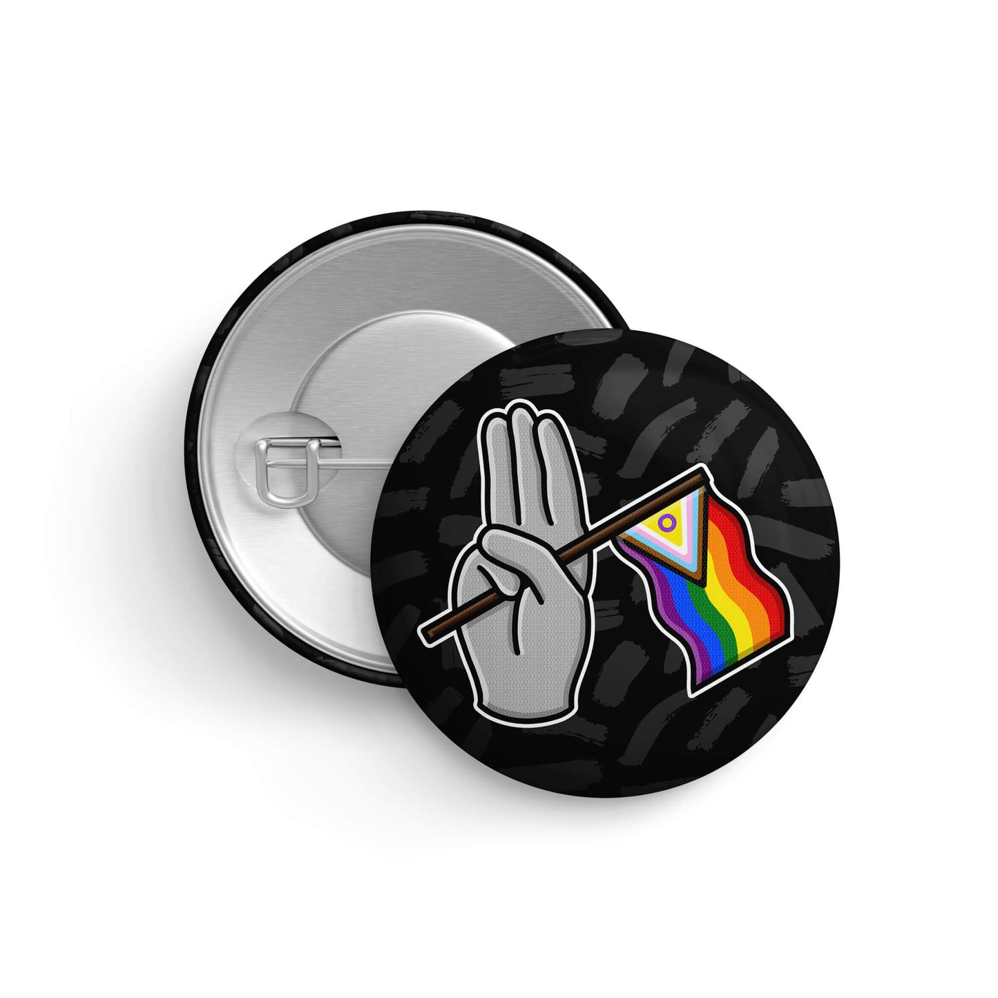 Progress Flag with 3 Finger Salute Bookish Pride Pin