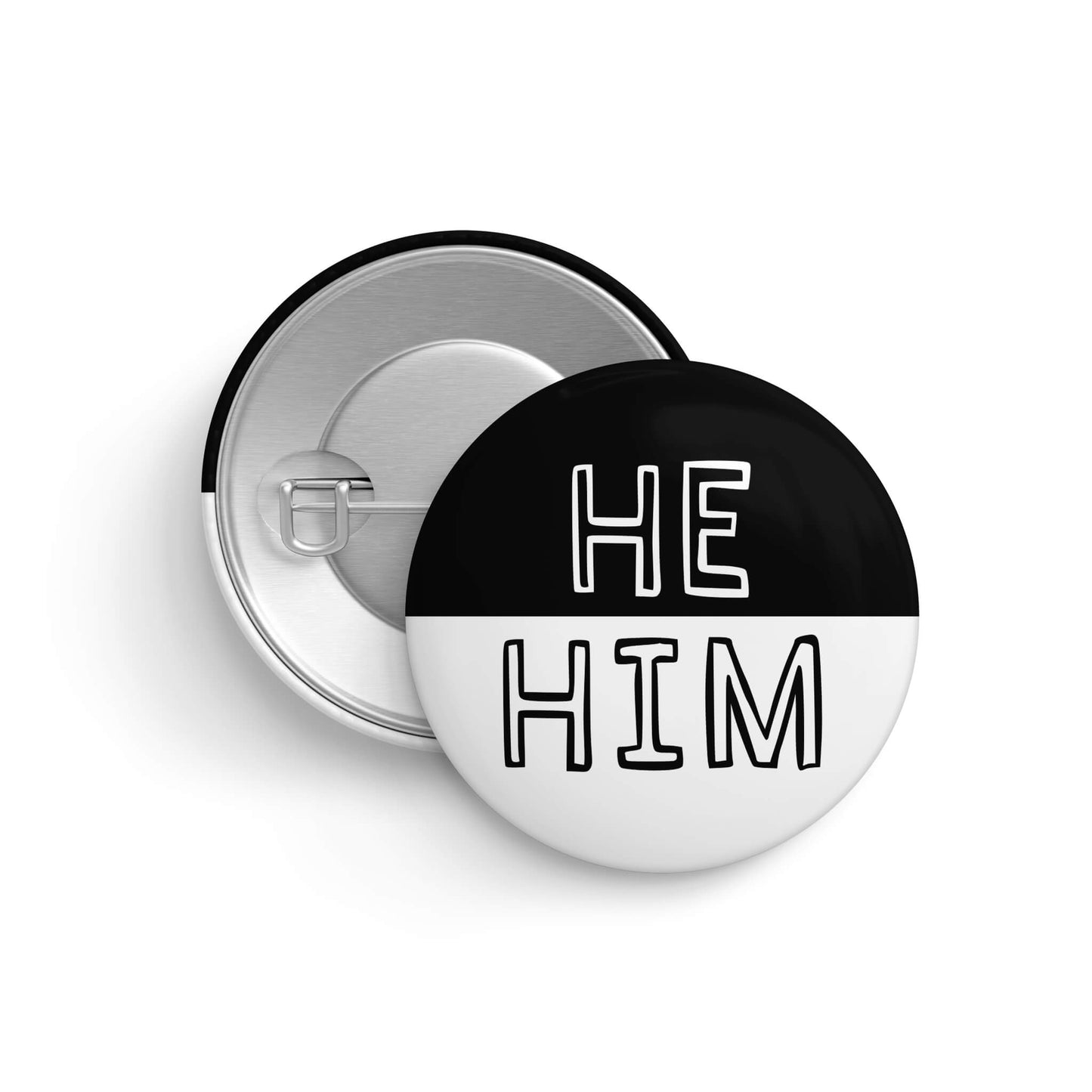 He Him Black and White Pronoun Pin