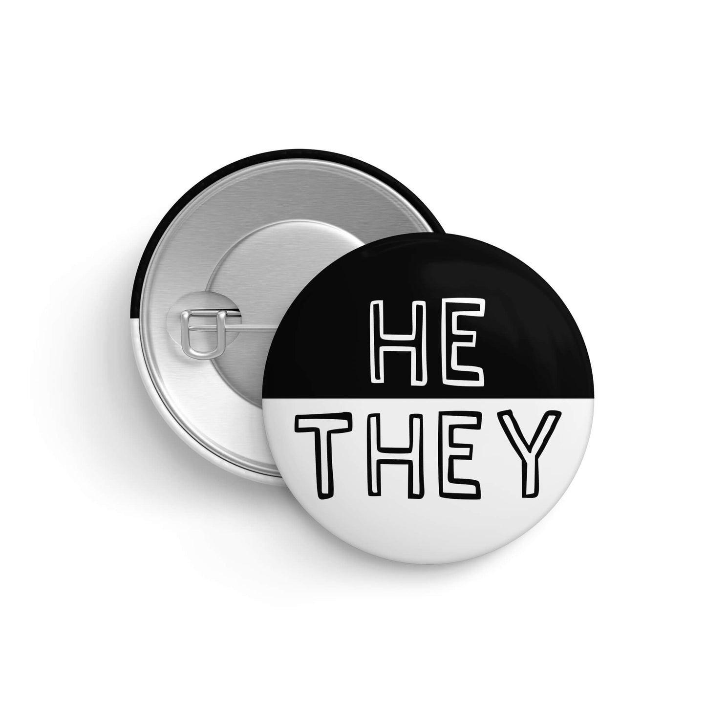 He They Black and White Pronoun Pin
