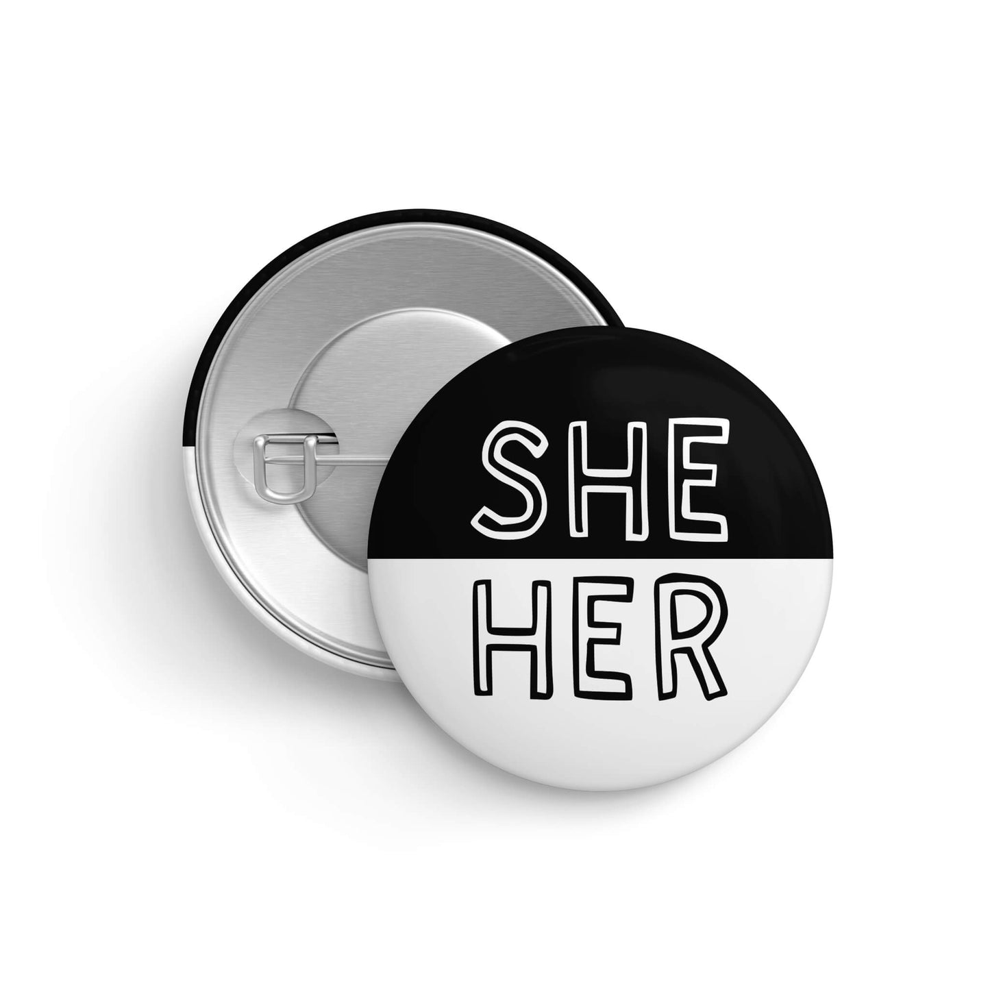 She Her Black and White Pronoun Pin