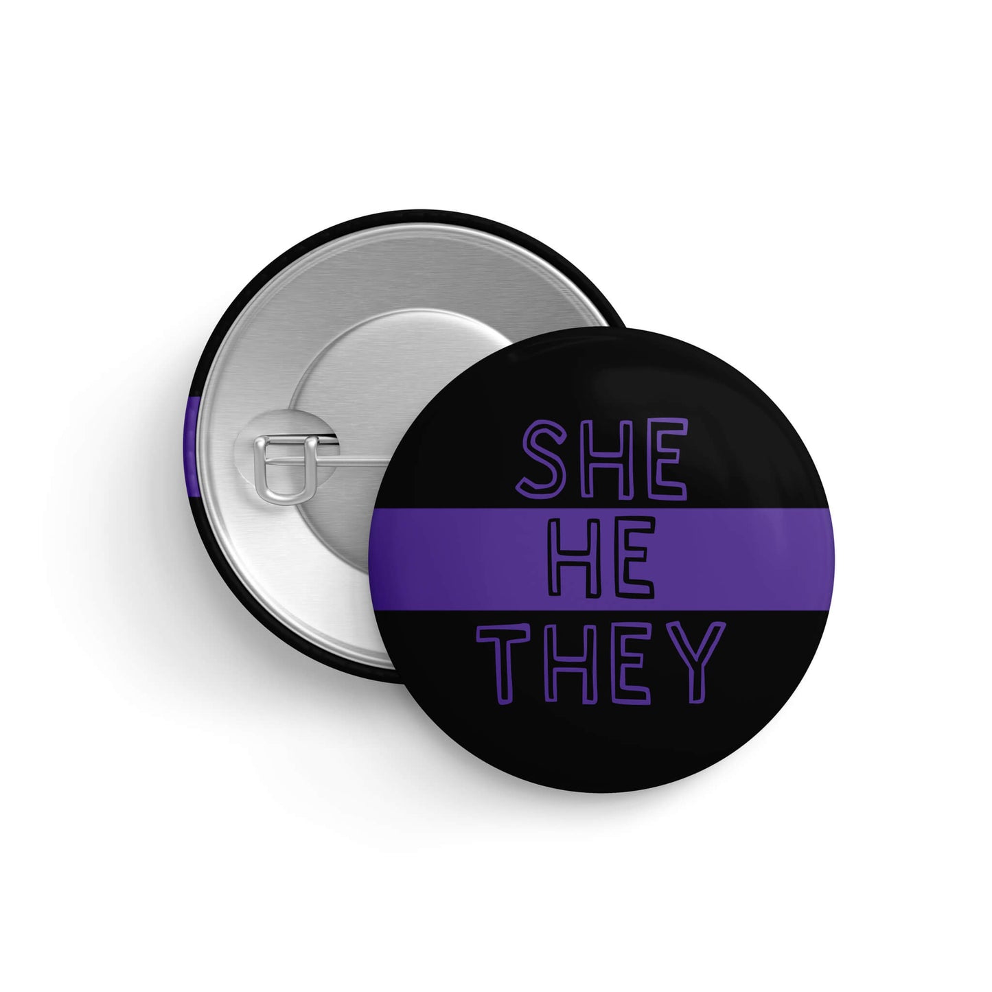 She He They Black and Purple Pronoun Pin