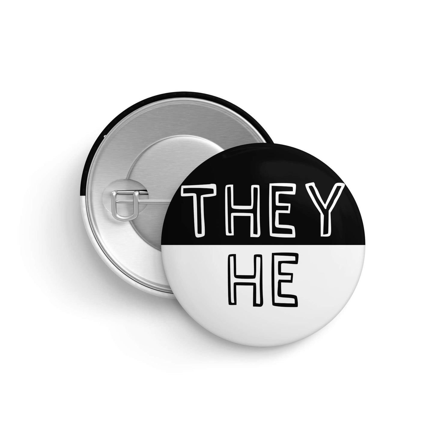 They He Black and White Pronoun Pin