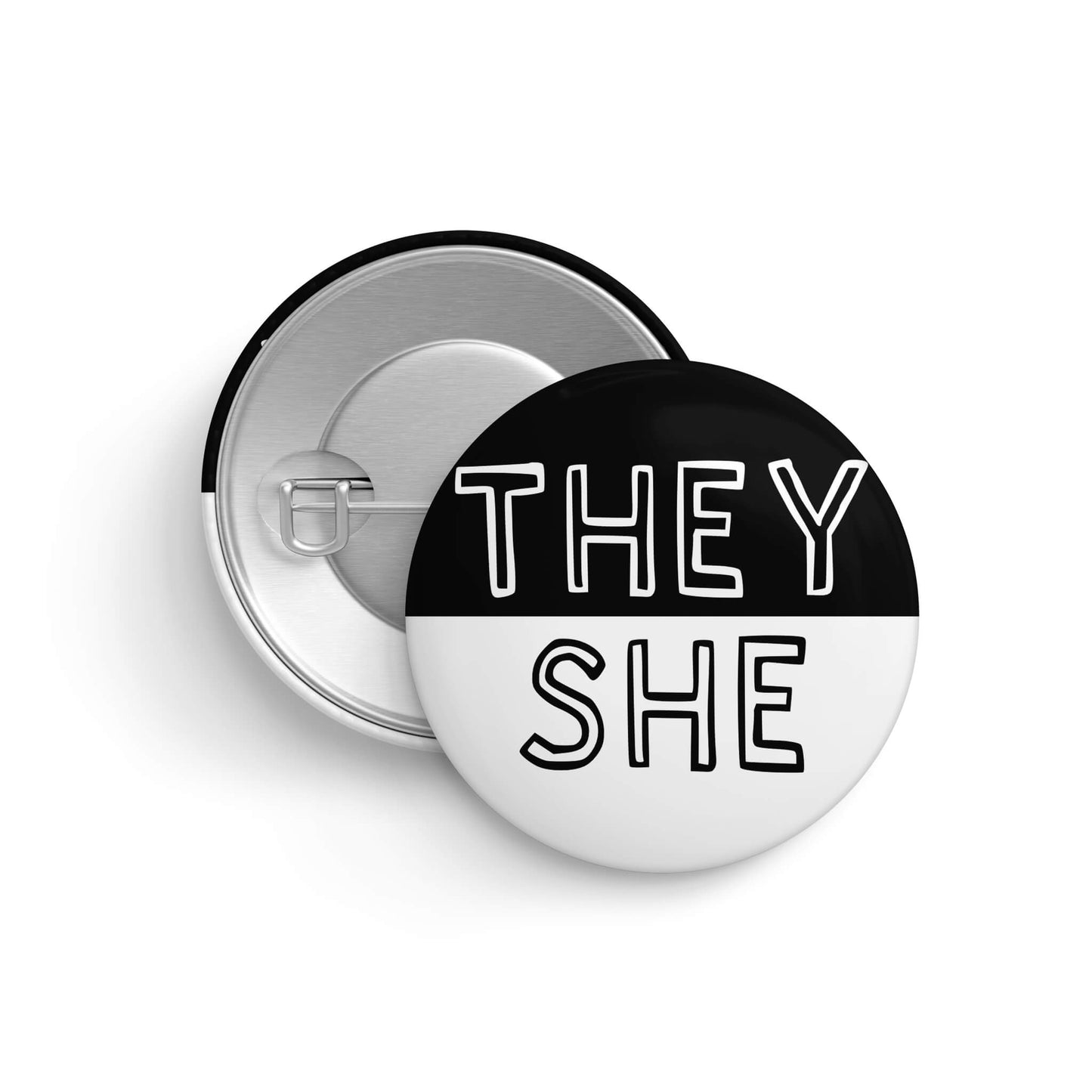 They She Black and White Pronoun Pin