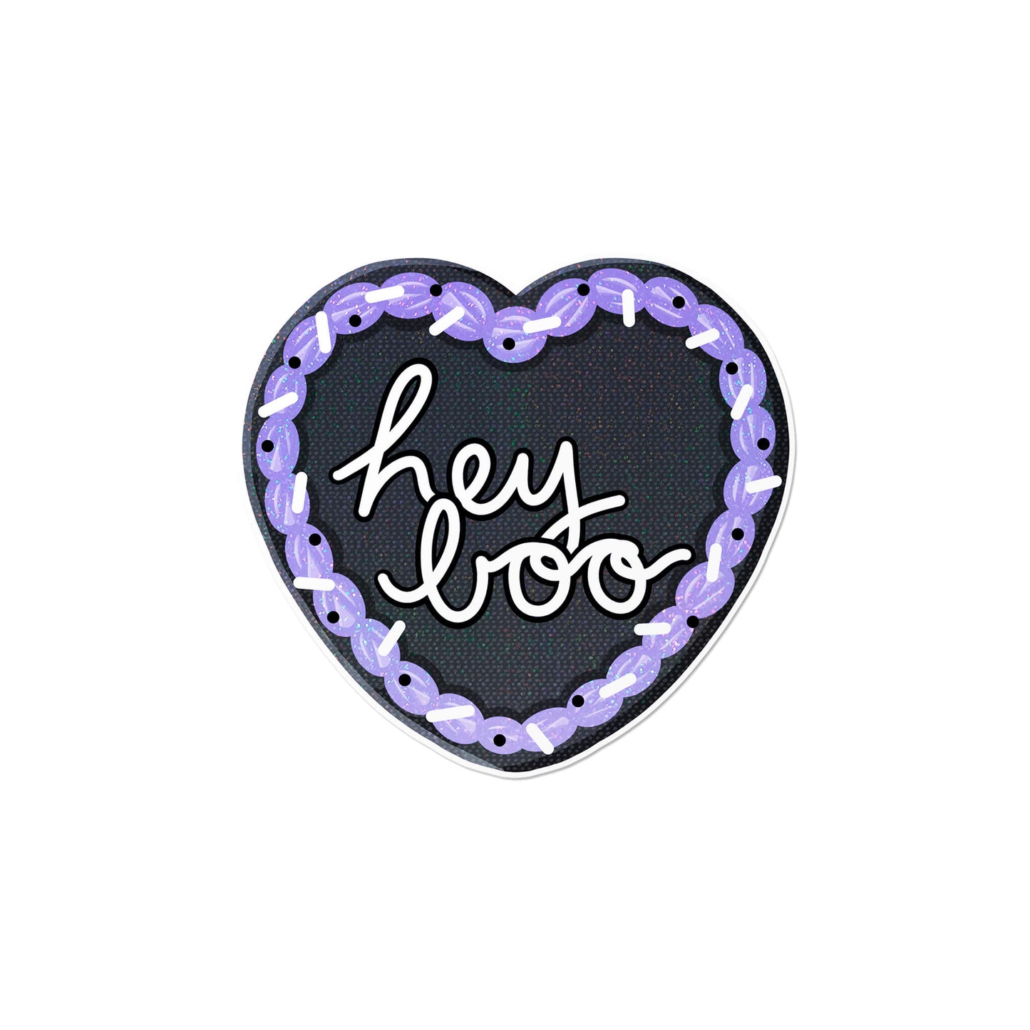 Holographic Hey Boo Heart Cake Sticker