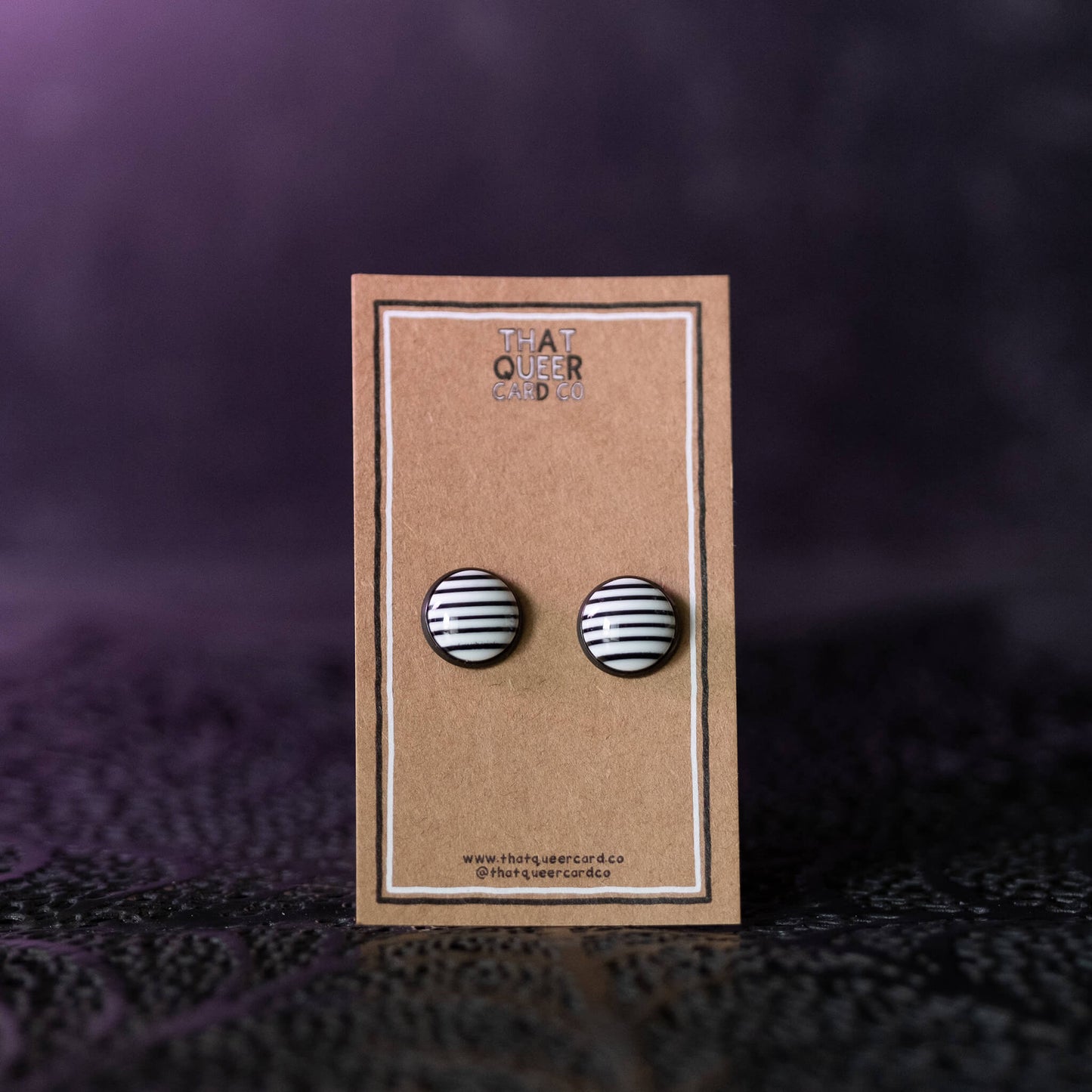 White and Black Stripe Stud Earrings