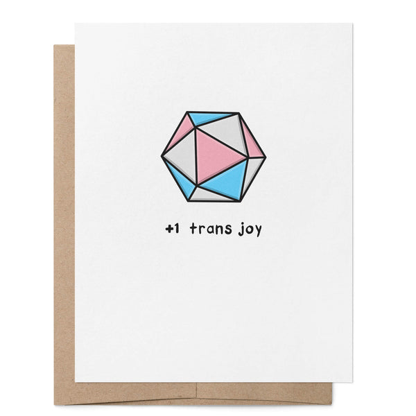 '+1 Trans Joy D20 LGBTQ+ Greeting Card | That Queer Card Co