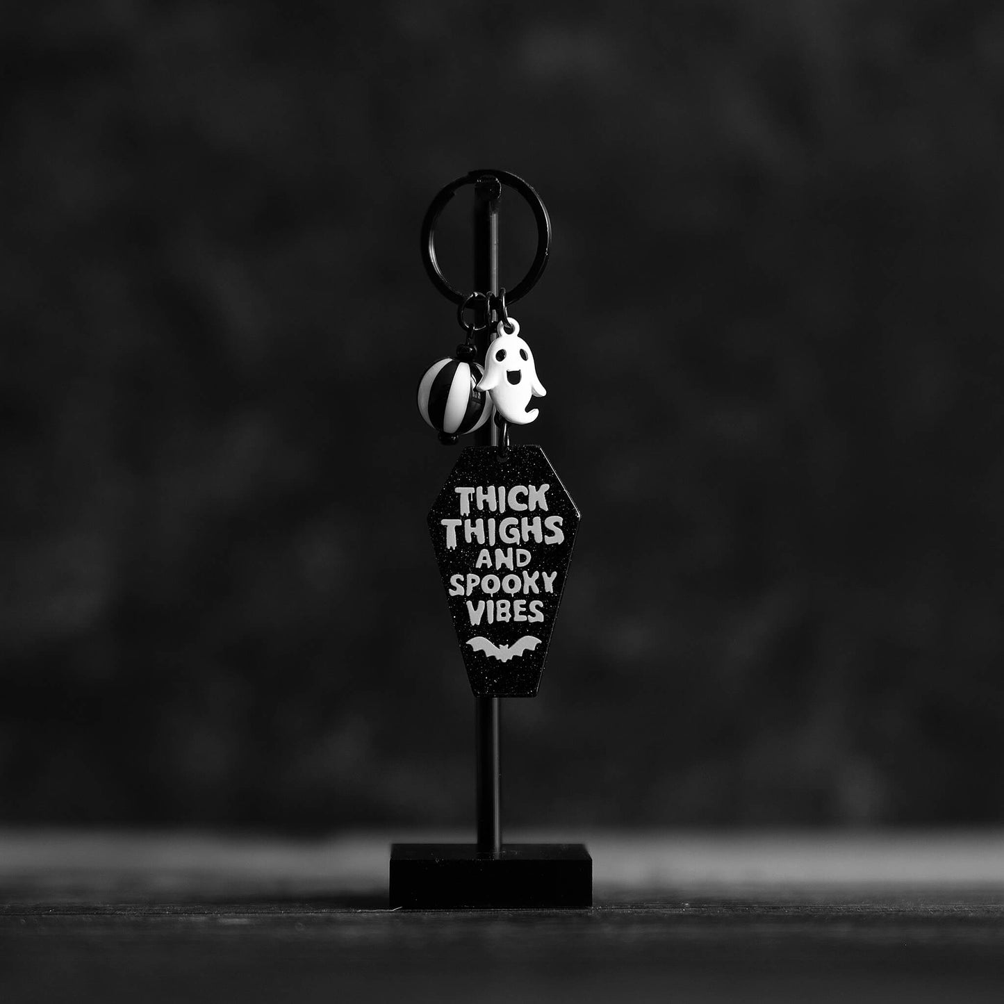 Thick Thighs Spooky Vibes Coffin Keychain