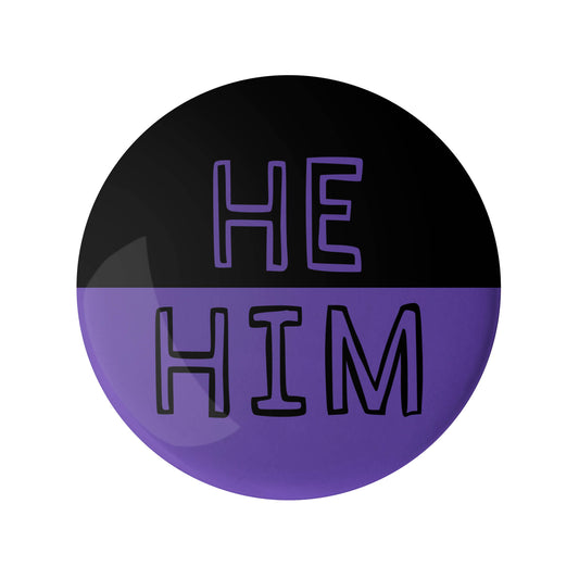 He Him Black and Purple Pronoun Pin