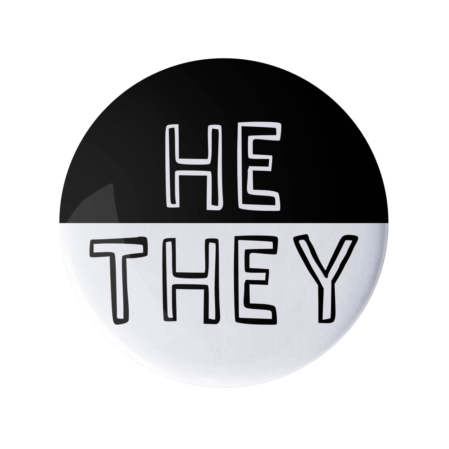 He They Black and White Pronoun Pin