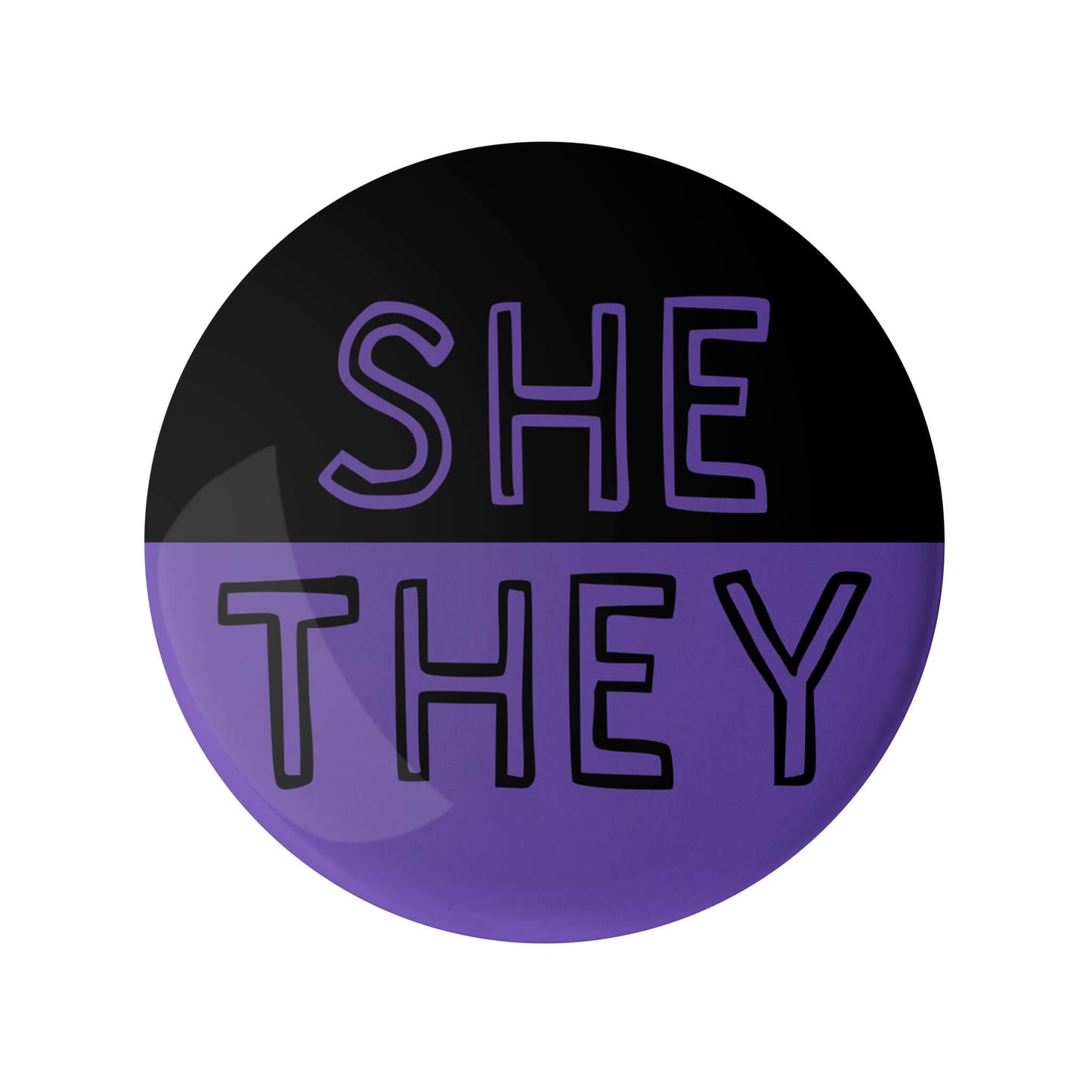 She They Black and Purple Pronoun Pin