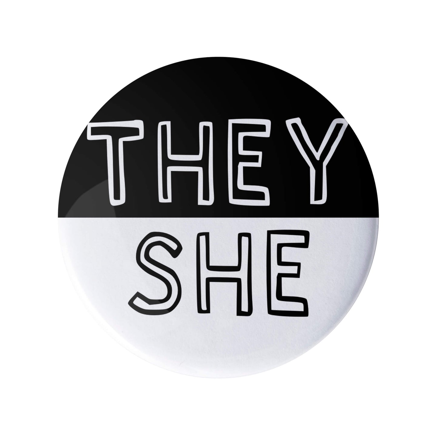 They She Black and White Pronoun Pin