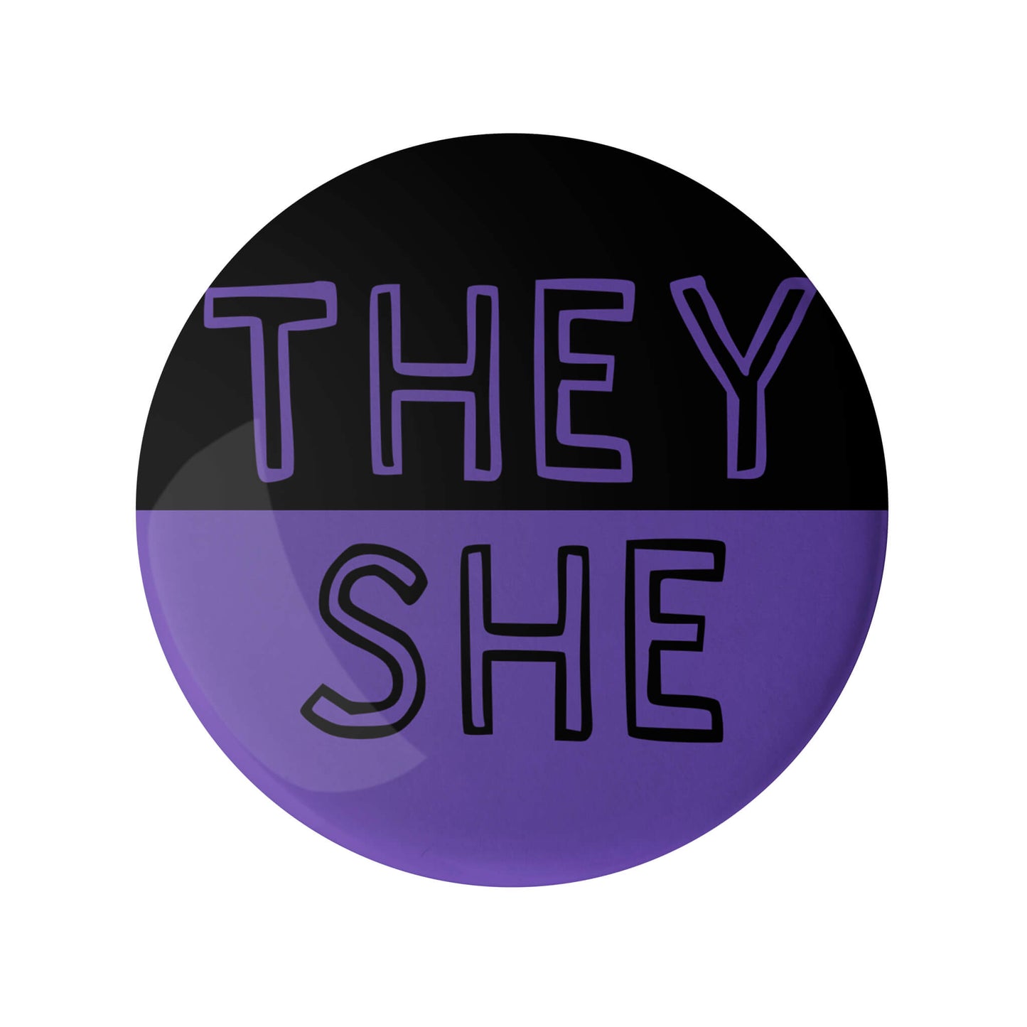 They She Black and Purple Pronoun Pin