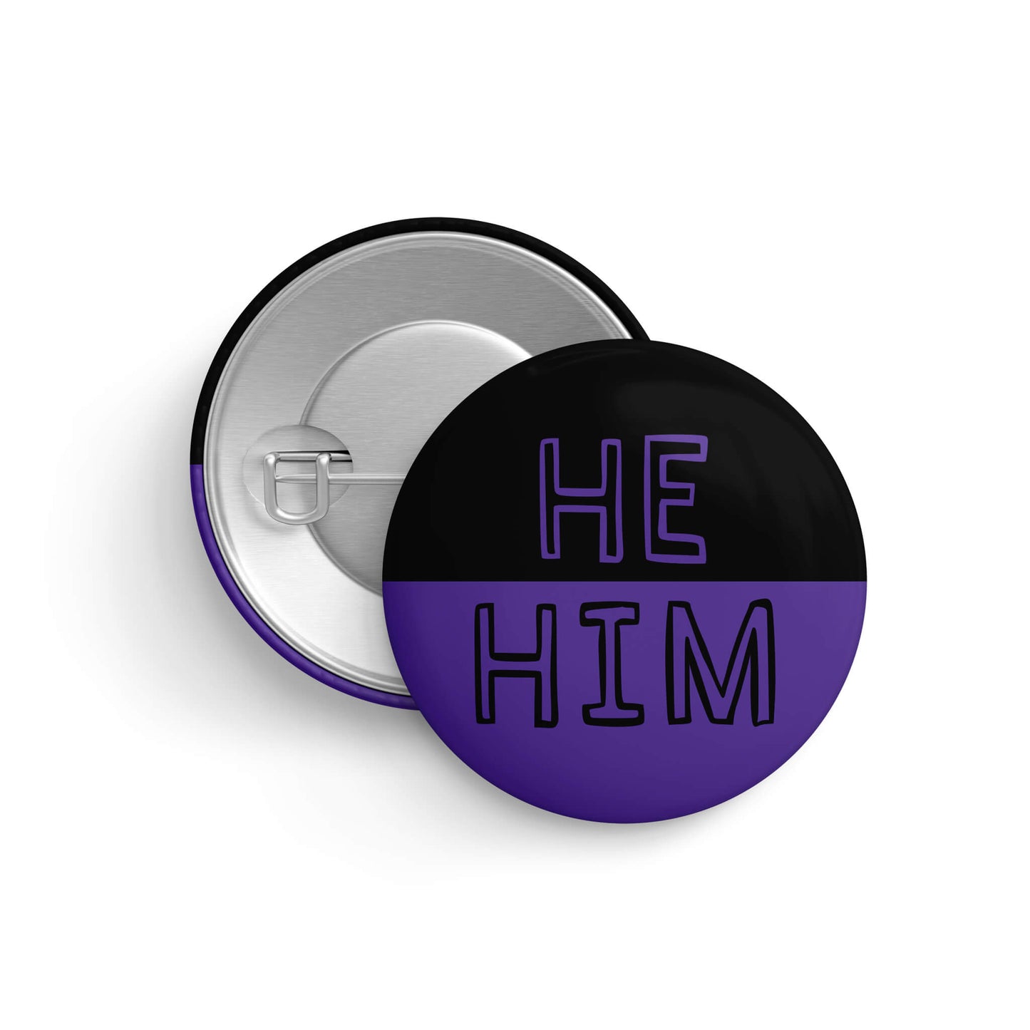 He Him Black and Purple Pronoun Pin
