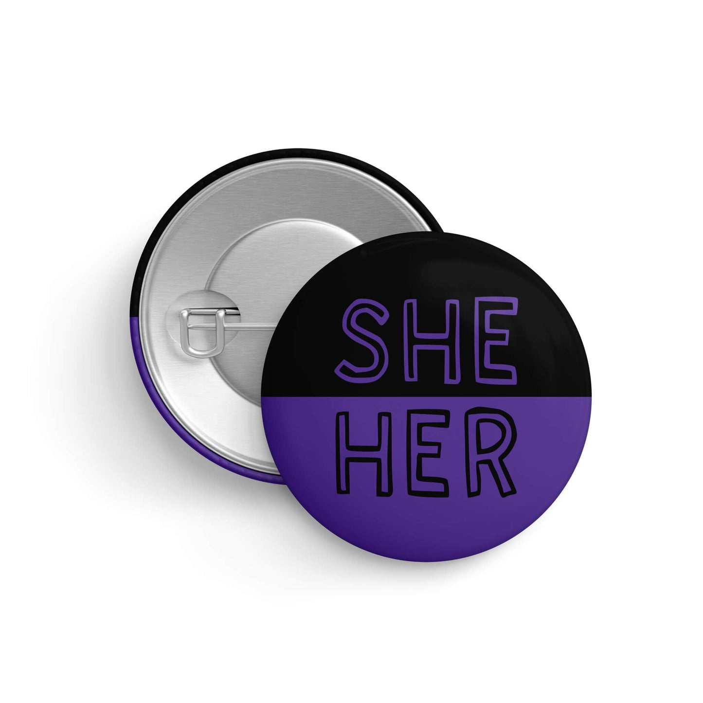 She Her Black and Purple Pronoun Pin