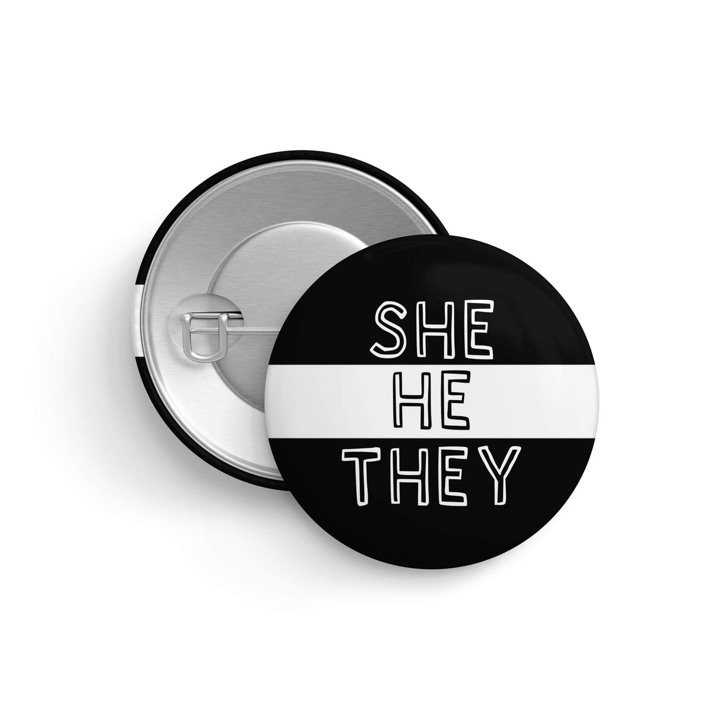 She He They Black and White Pronoun Pin