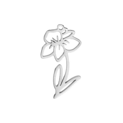 Birth Flower Stem Stainless Steel Carabiner Charm