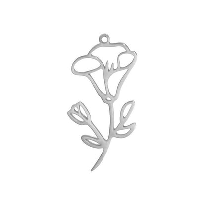 Birth Flower Stem Stainless Steel Carabiner Charm