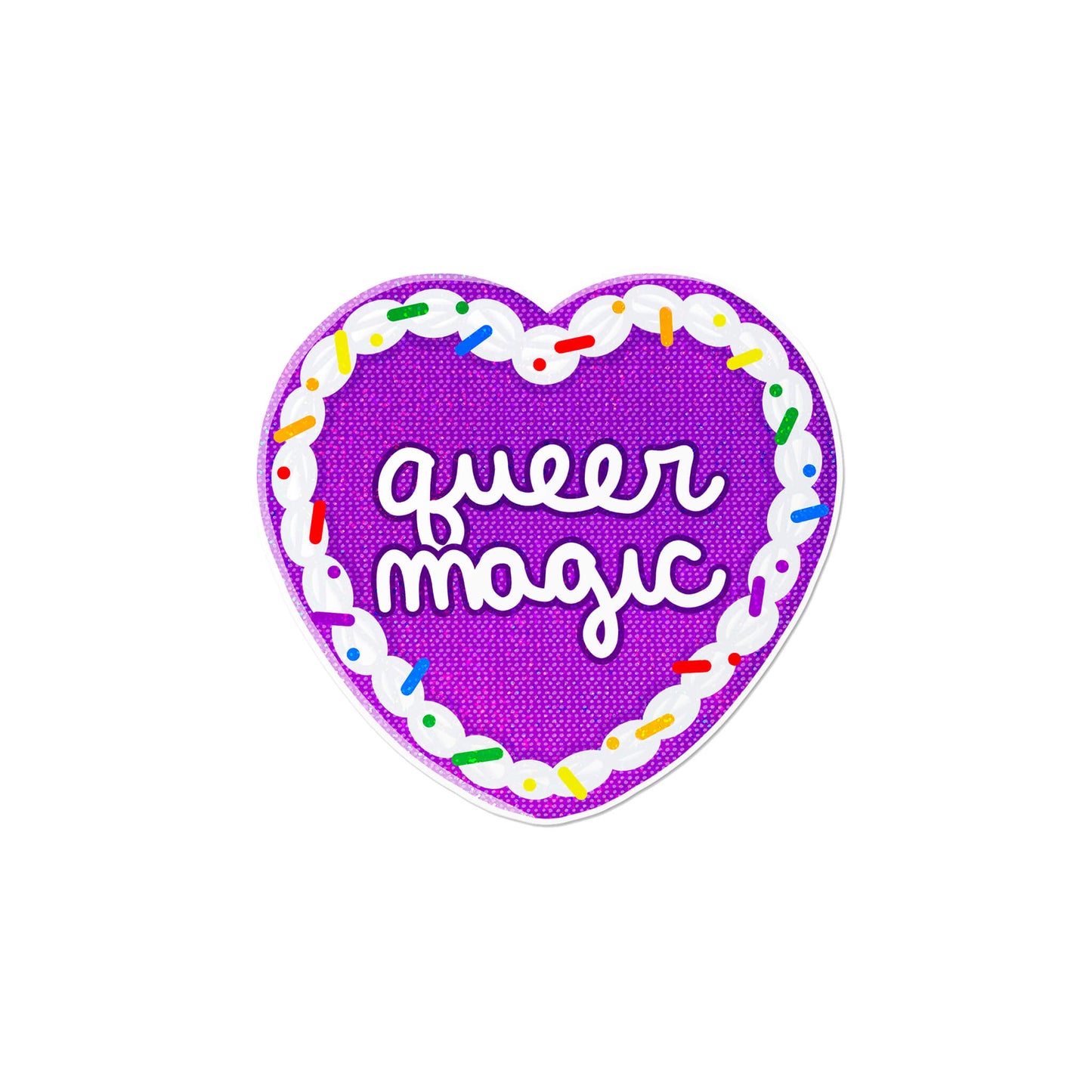 Holographic Queer Heart Cake Sticker