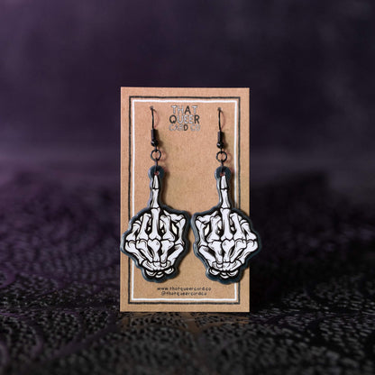 Skeleton Middle Finger Earrings