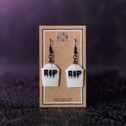 Glitter RIP Tombstone Earrings