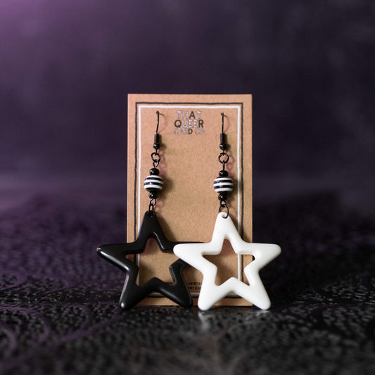 Large Black and White Star Earrings
